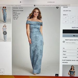 Teri Jon off the shoulder jacquard gown NEW size 6 style 217024